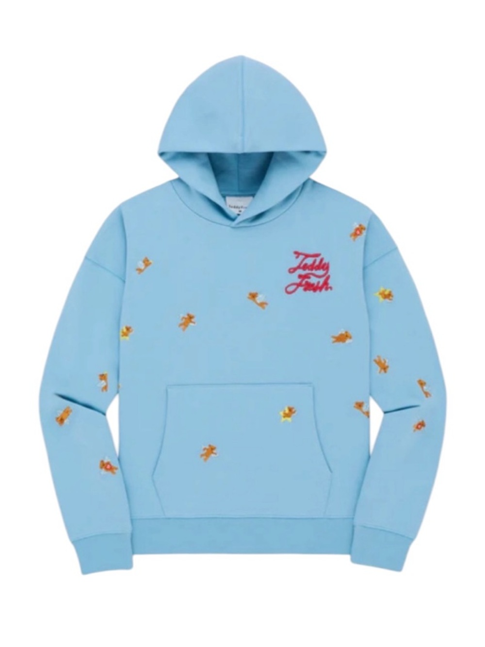 Teddy Fresh Baby Blue Angel Bear Hoodie Cotton Sweatshirt Size Large